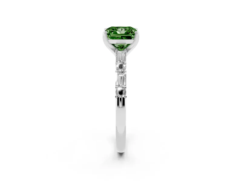 Princess Cut Baguette Side Stone Engagement Ring Setting for a Fancy Green Lab-Grown Diamond | Platinum