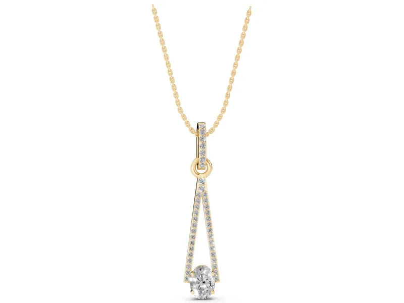 Oval Lab-Grown Diamond Pavé Open Triangle Pendant Necklace | Pavé Bail | Yellow Gold