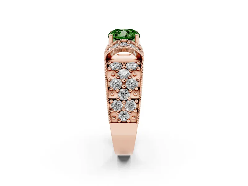 Cushion Cut Vintage Pave Engagement Ring Setting for a Fancy Green Lab-Grown Diamond | Milgrain Edges | Rose Gold