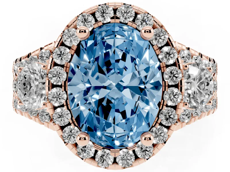 Oval Halo Split Shank Engagement Ring Setting for a Fancy Blue Lab-Grown Diamond | Round Side Stones | Rose Gold