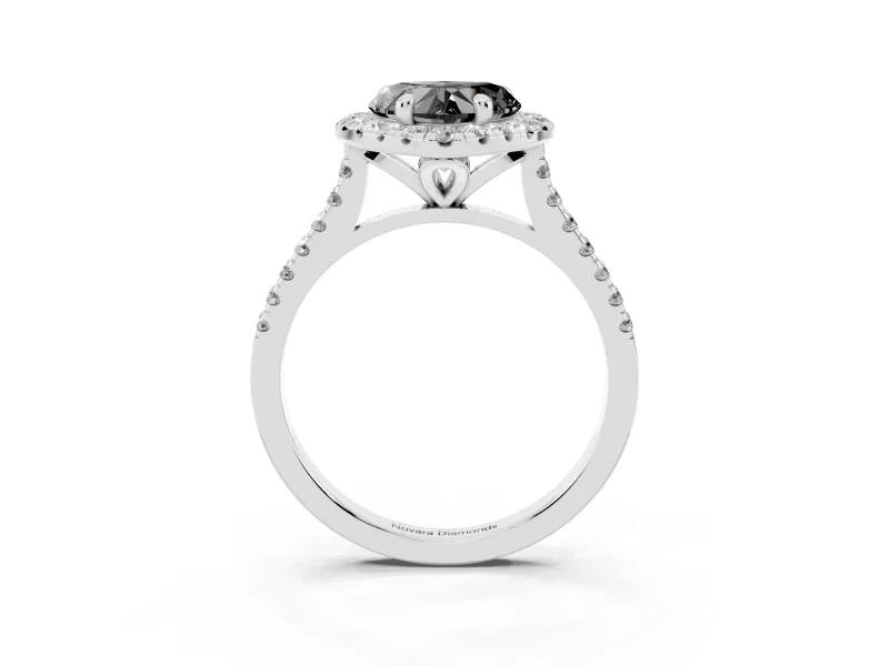 Heart-Shaped Halo Engagement Ring Setting for a Black Center | Tapered Band | Sterling Silver