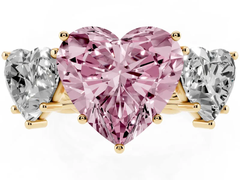 Heart-Shaped Three Stone Engagement Ring Setting for a Fancy Pink Lab-Grown Diamond | Braided Band | Yellow Gold