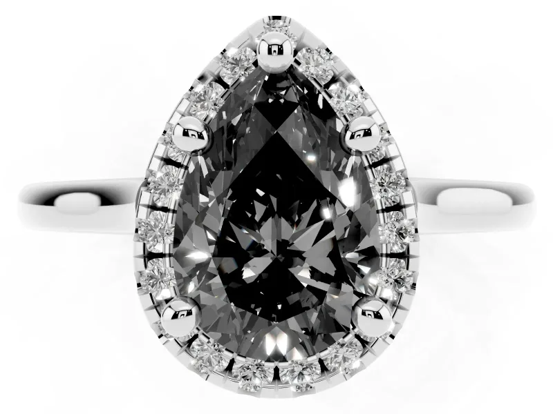 Pear-Shaped Halo Engagement Ring Setting for a Black Center | Plain Polished Band | White Gold