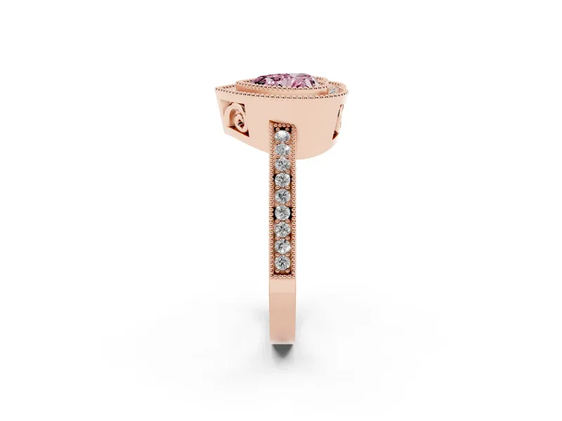 Heart-Shaped Double Milgrain Halo Engagement Ring Setting for a Fancy Pink Lab-Grown Diamond | Pave Band | Rose Gold