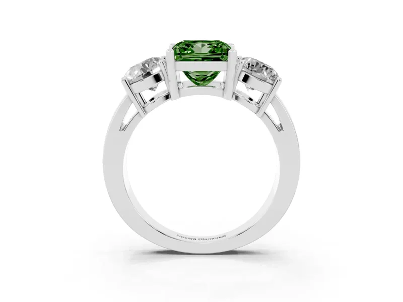 Princess Cut Three Stone Engagement Ring Setting for a Fancy Green Lab-Grown Diamond | Wide Plain Band | Sterling Silver