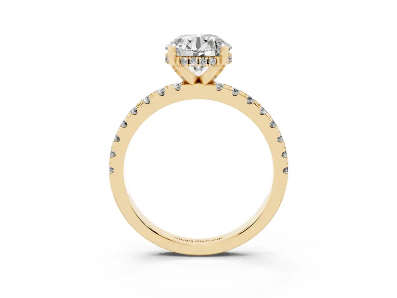 10 Carat Round Lab-Grown Diamond Hidden Halo Engagement Ring | Pavé Band | Yellow Gold