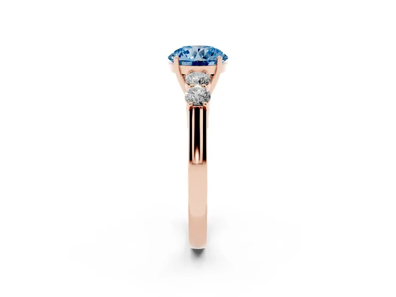 Round Close Set Five Stone Engagement Ring Setting for a Fancy Blue Lab-Grown Diamond | Rose Gold