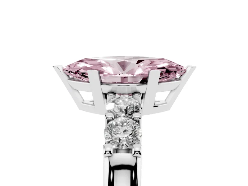 Fancy Pink Marquise Cut Diamond Five-Stone Prong Set Engagement Ring Set in Silver with Channel Band