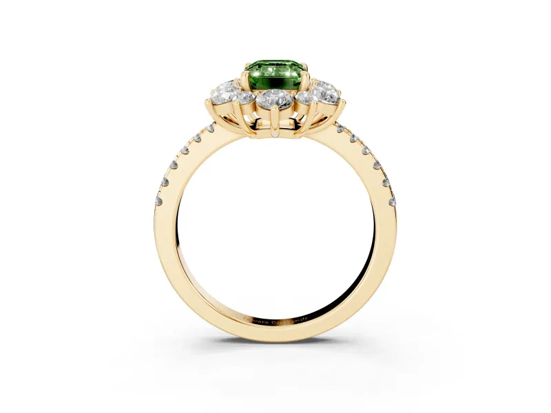 Emerald Cut Star Floral Halo Engagement Ring Setting for a Fancy Green Lab-Grown Diamond | Yellow Gold
