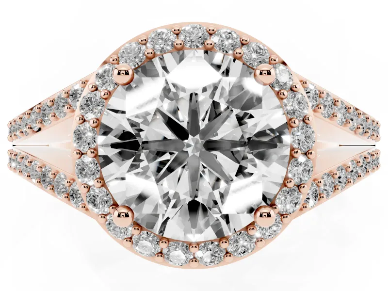 Round Halo Engagement Ring Setting | Pave Split Shank | Rose Gold