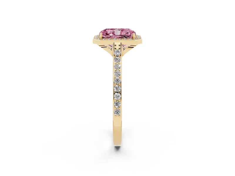 Radiant Cut Halo Engagement Ring Setting for a Fancy Pink Lab-Grown Diamond | Yellow Gold - Design NV-24729