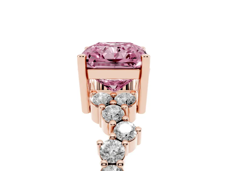 Radiant Cut Scattered Accent Engagement Ring Setting for a Fancy Pink Lab-Grown Diamond | Rose Gold