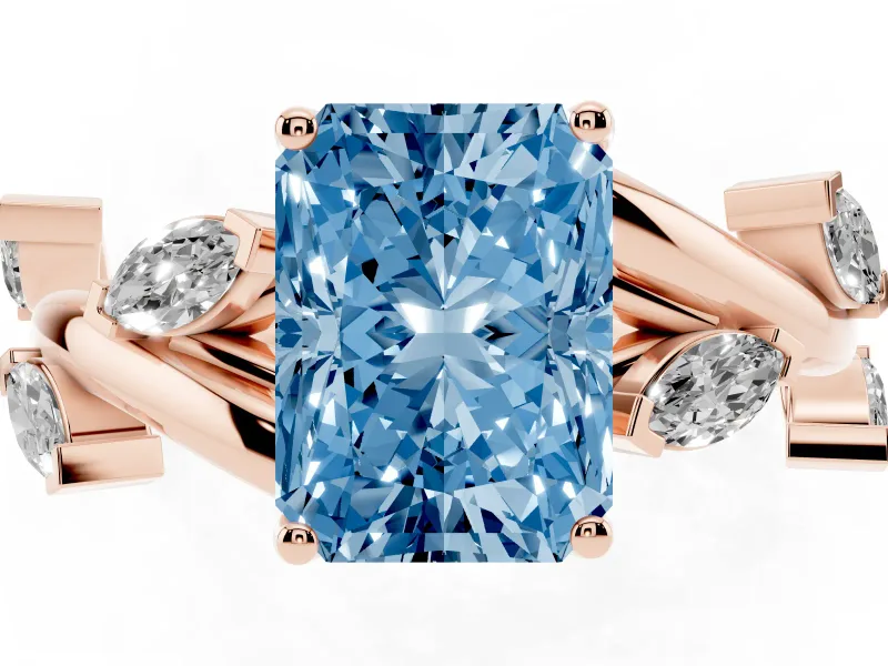Radiant Cut Twisted Vine Engagement Ring Setting for a Fancy Blue Lab-Grown Diamond | Rose Gold