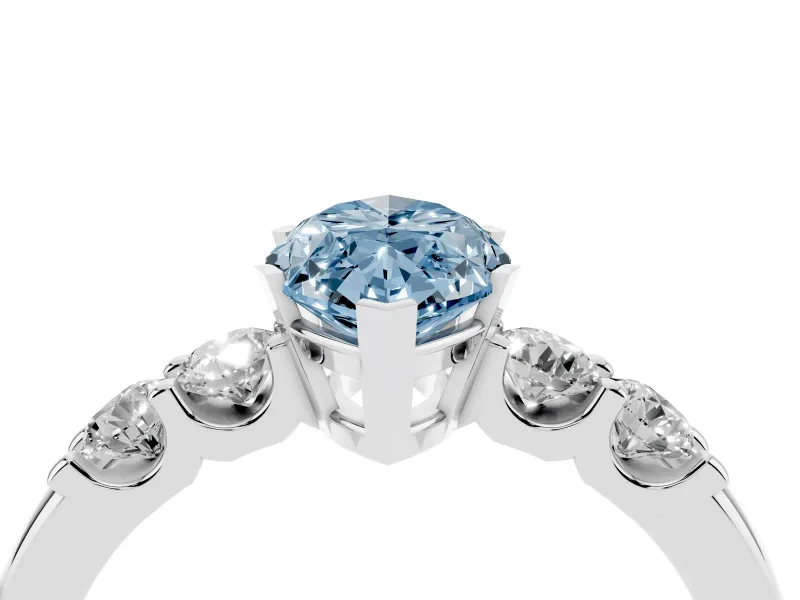 Fancy Blue Marquise Cut Diamond Five-Stone Prong Set Engagement Ring Set in White gold with Channel Band