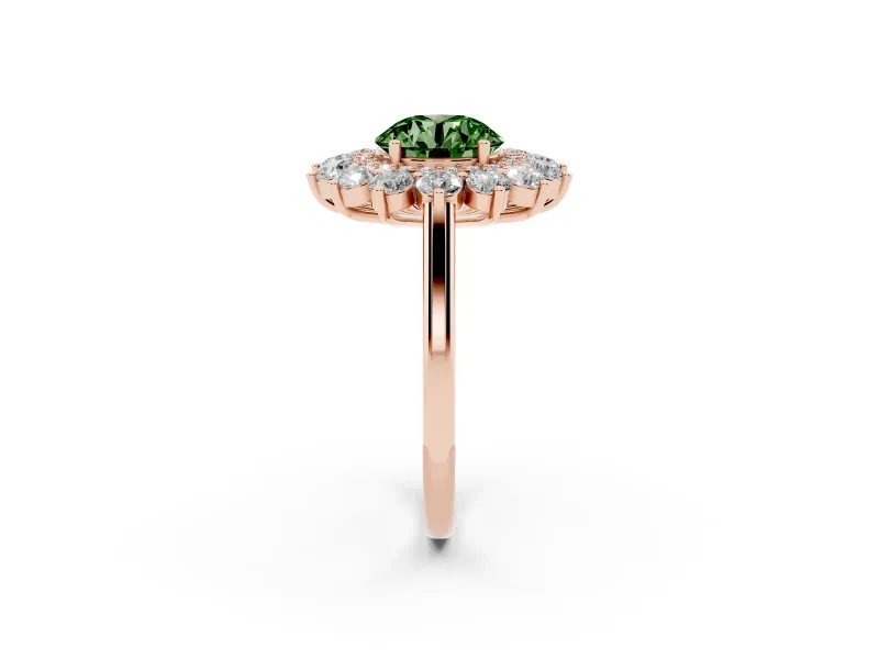 Round Floral Double Halo Engagement Ring Setting for a Fancy Green Lab-Grown Diamond | Plain Band | Rose Gold