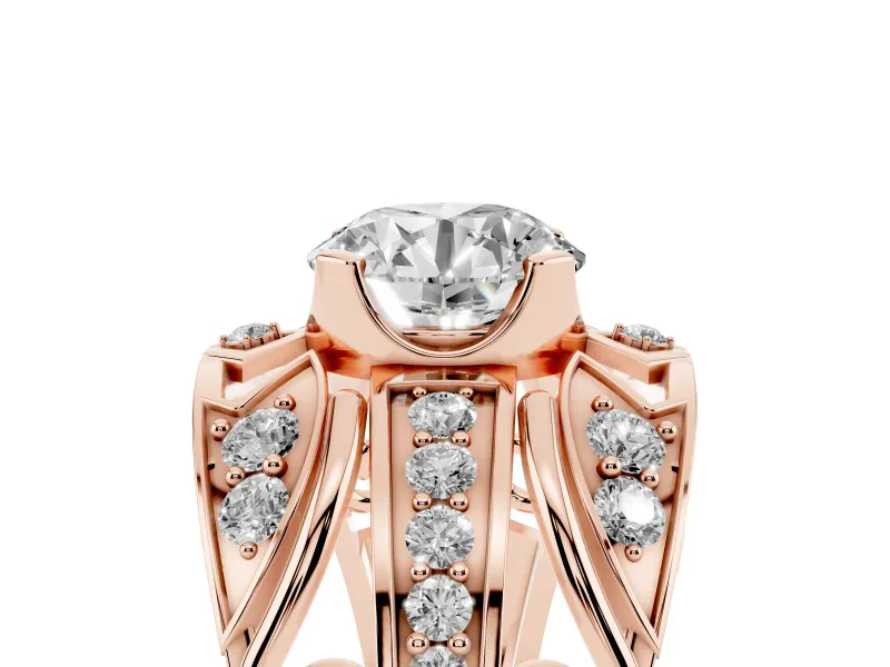 Round Art Deco Graduated Pave Engagement Ring Setting | Split Shank | Rose Gold