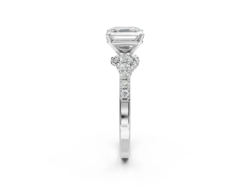 Asscher Cut Pavé Solitaire Engagement Ring Setting | Crossover Gallery | Sterling Silver