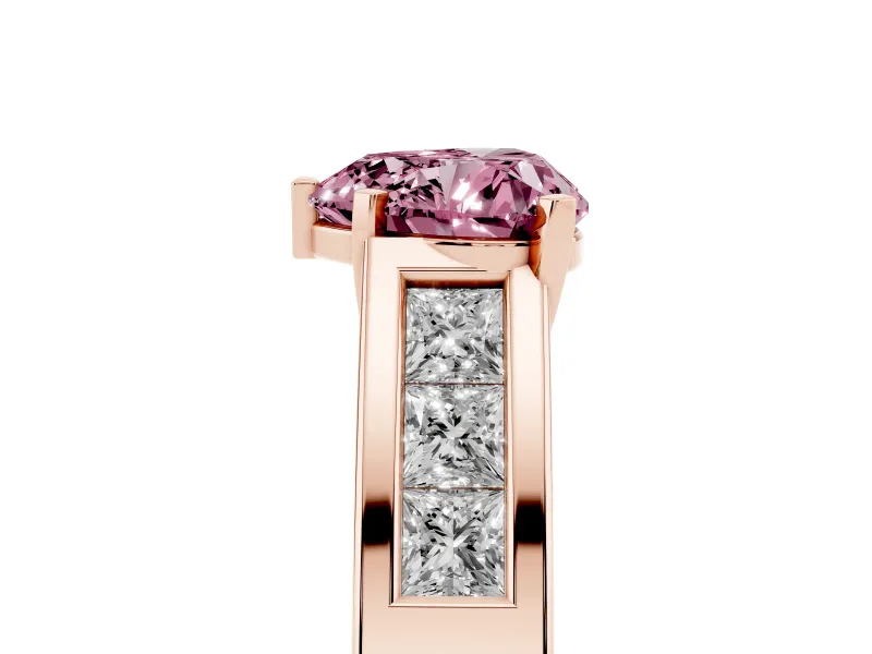 Heart-Shaped Channel-Set Engagement Ring Setting for a Fancy Pink Lab-Grown Diamond | Rose Gold