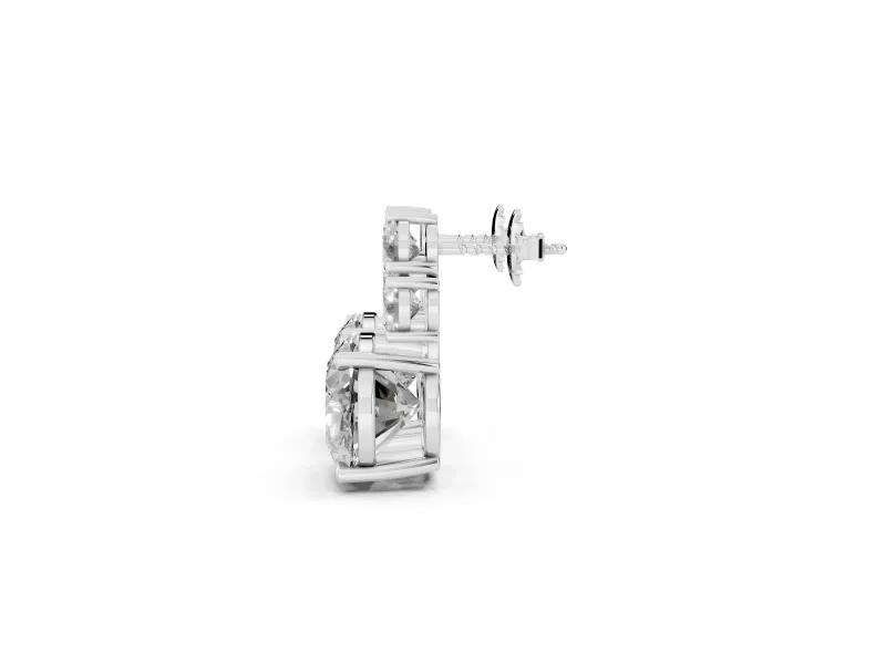 Oval Lab-Grown Diamond East-West Cluster Stud Earrings | Round Accent Trio | White Gold