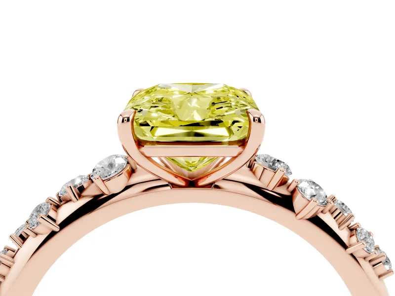 Radiant Cut Graduated Solitaire Engagement Ring Setting for a Fancy Yellow Lab-Grown Diamond | Rose Gold