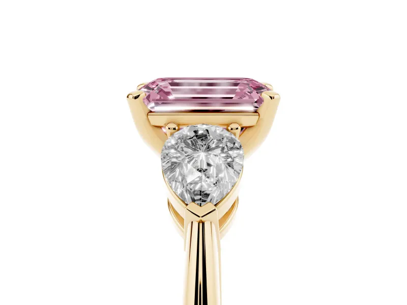 Emerald Cut 3-Stone Engagement Ring Setting for a Fancy Pink Lab-Grown Diamond | Yellow Gold