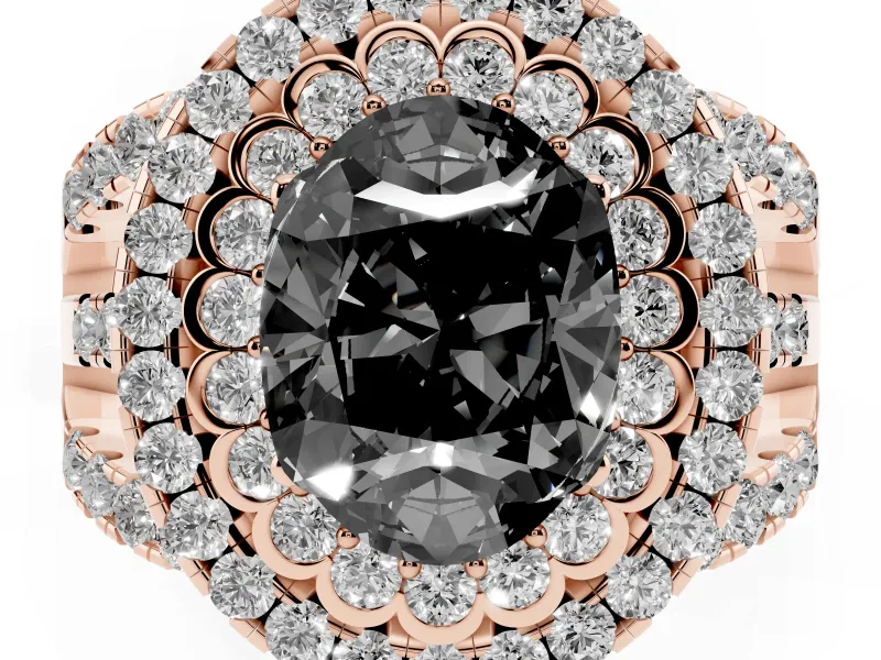 Oval Double Halo Split Shank Engagement Ring Setting for a Black Center | Pavé Strands | Rose Gold
