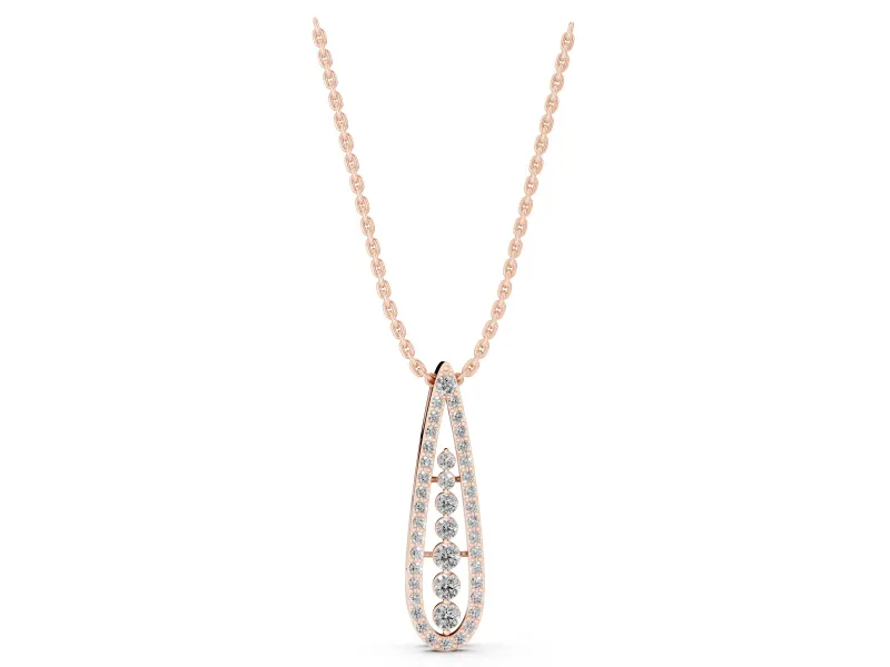 Round Lab-Grown Diamond Graduated Pavé Teardrop Pendant Necklace | Open Frame | Rose Gold