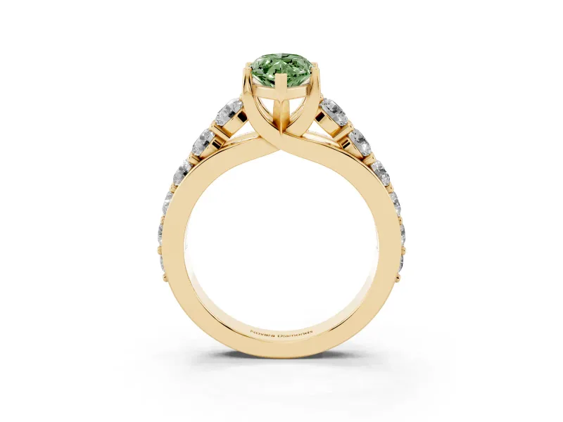 Marquise Graduated Engagement Ring Setting for a Fancy Green Lab-Grown Diamond | Yellow Gold