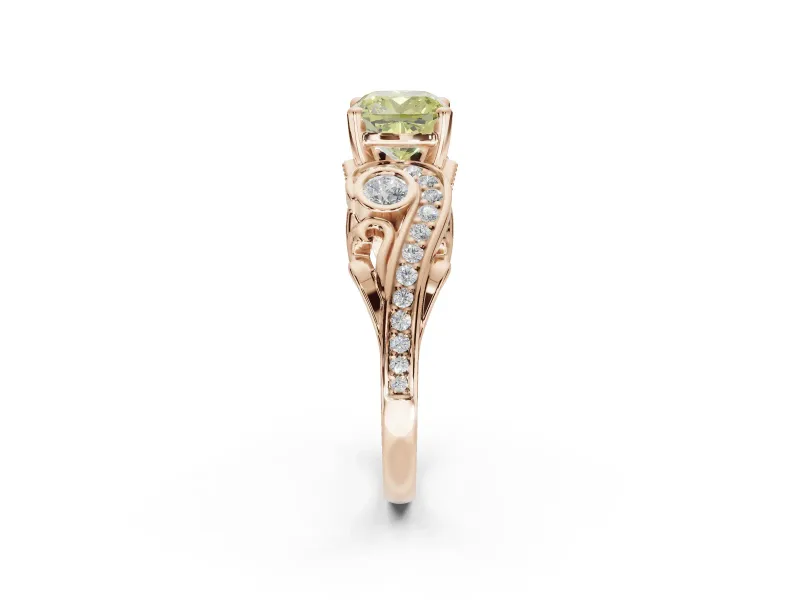 Cushion Cut Swirl Engagement Ring Setting for a Fancy Yellow Lab-Grown Diamond | Rose Gold