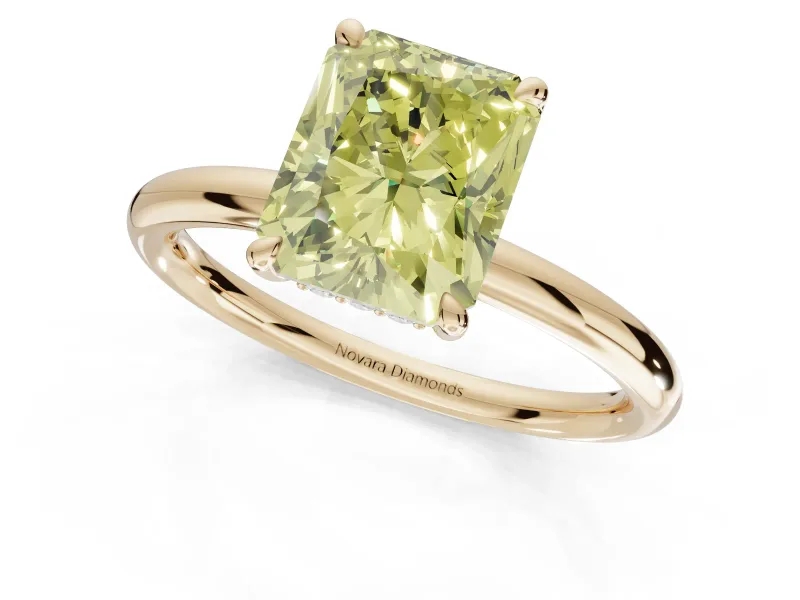 Radiant Cut Hidden Halo Ring Setting for a Fancy Yellow Lab-Grown Diamond | Yellow Gold