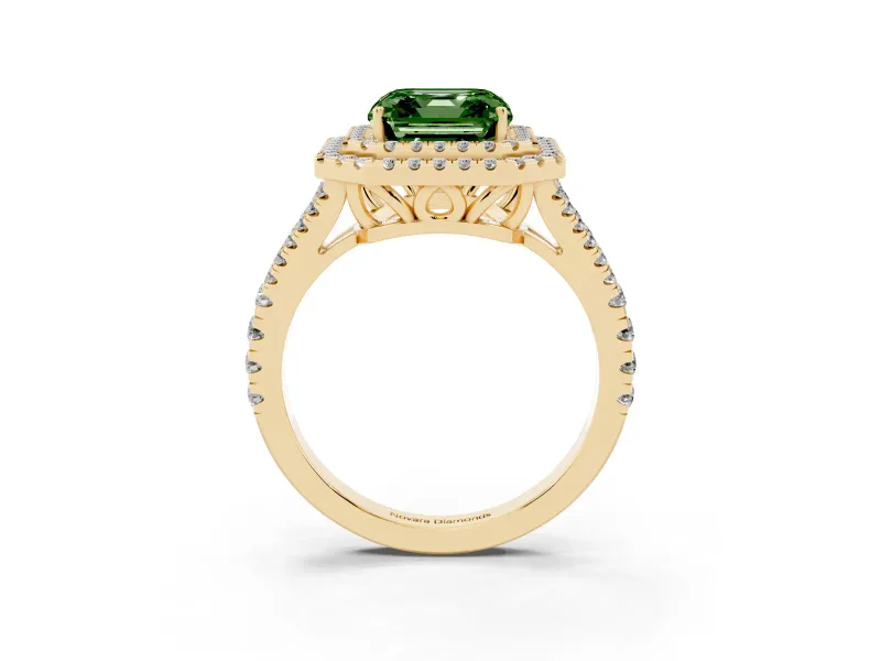 Asscher Cut Halo Engagement Ring Setting for a Fancy Green Lab-Grown Diamond | Yellow Gold - Design NV-24799