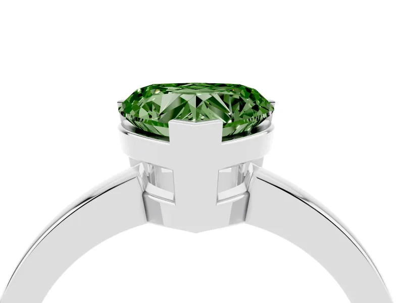 Fancy Green Heart Cut Diamond Solitaire Ring Set in Platinum with Prong Head and Smooth Polished Band