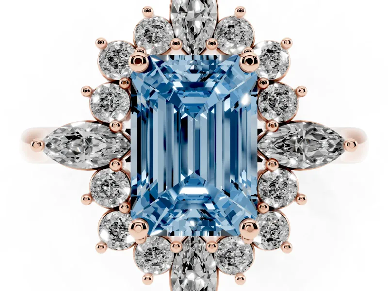 Emerald Cut Engagement Ring Setting for a Fancy Blue Lab-Grown Diamond | Rose Gold - Design NV-24790