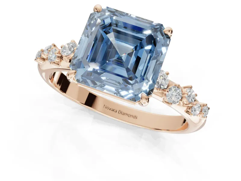 Asscher Cut Graduated Solitaire Engagement Ring Setting for a Fancy Blue Lab-Grown Diamond | Rose Gold