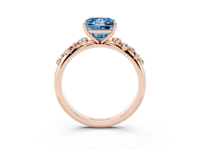 Fancy Blue Princess Cut Diamond Cluster Solitaire Ring Set in Rose gold with Prong Setting