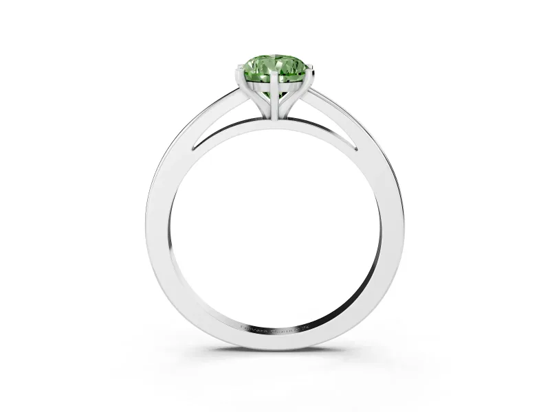 Fancy Green Pear Cut Diamond Solitaire Engagement Ring Set in Silver with Prong Setting on a Classic Band