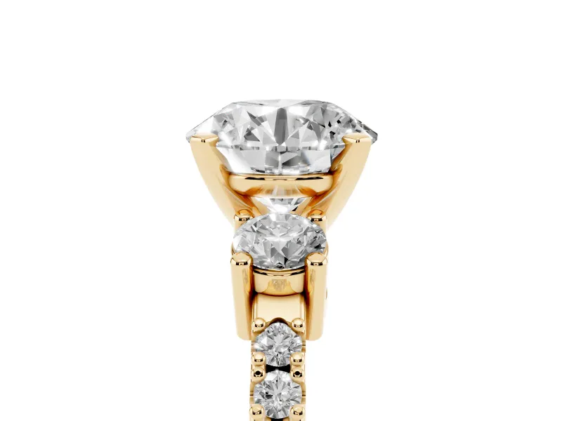 Round Three Stone Pavé Engagement Ring Setting | Round Side Stones | Yellow Gold