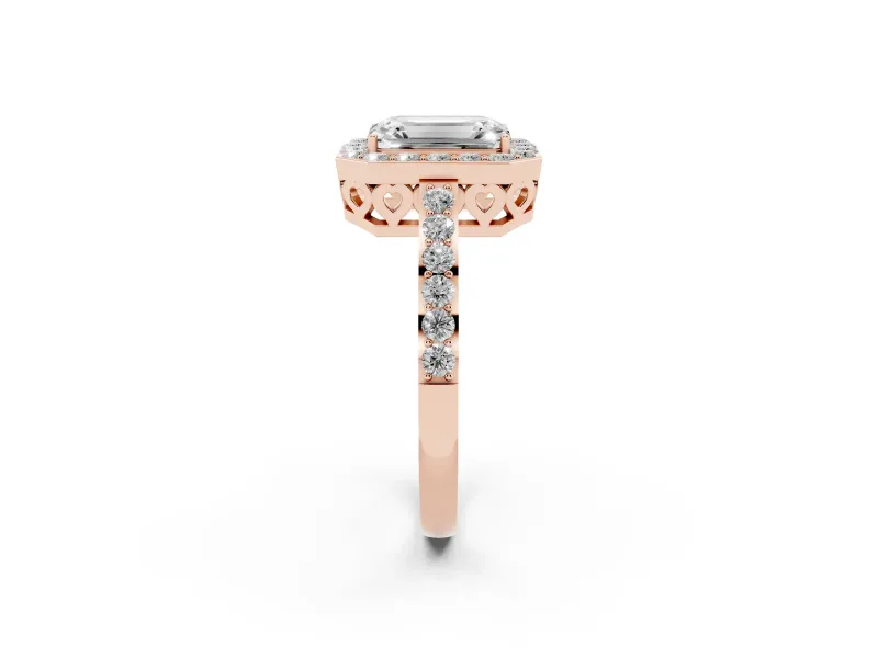 Emerald Cut Halo Engagement Ring Setting | Rose Gold