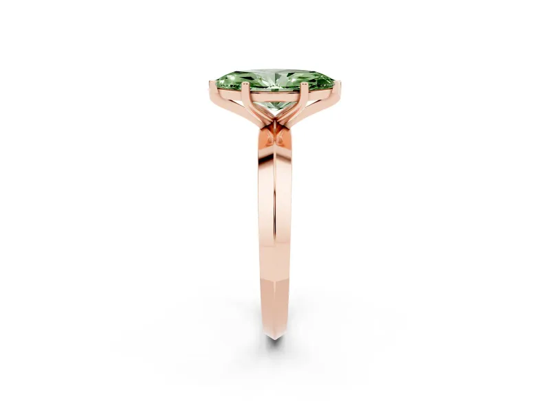 Fancy Green Marquise Cut Diamond Solitaire Engagement Ring Set in Rose gold with Flat Band and Prong Setting