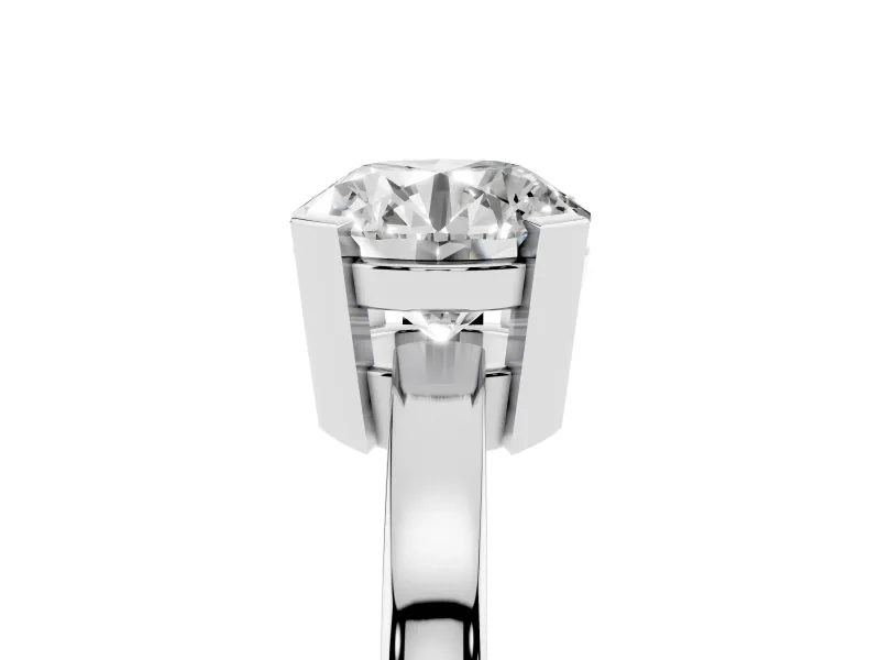 Round Cut Diamond Solitaire Ring Set in White gold with Prong Head and Smooth Polished Band