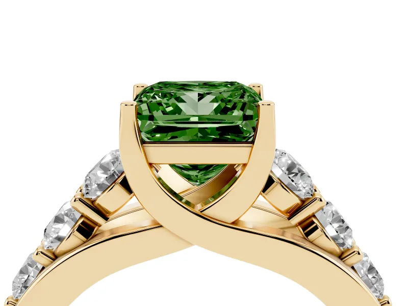 Princess Cut Engagement Ring Setting for a Fancy Green Lab-Grown Diamond | Yellow Gold - Design NV-24645
