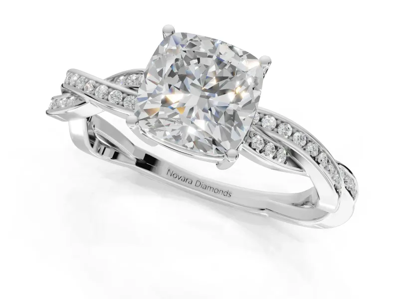 Cushion Cut Twisted Pavé Solitaire Engagement Ring Setting | Open Basket | Platinum