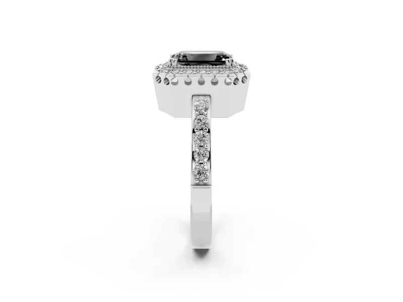 Emerald Cut Milgrain Halo Engagement Ring Setting for a Black Center | Pavé Shoulders | Platinum