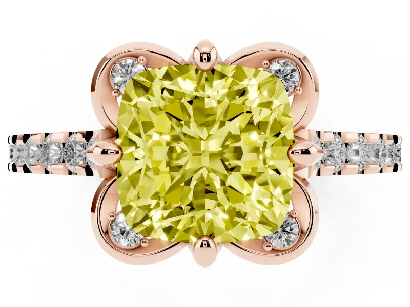 Cushion Cut Floral Petal Engagement Ring Setting for a Fancy Yellow Lab-Grown Diamond | Petal Accents | Rose Gold