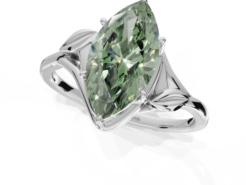 Marquise Leaf Bypass Solitaire Engagement Ring Setting for a Fancy Green Lab-Grown Diamond | Sterling Silver