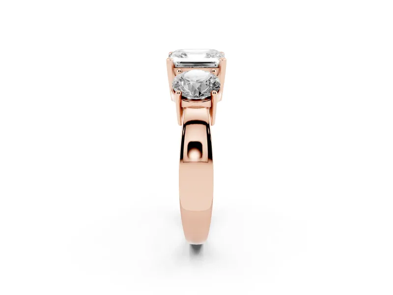 Asscher Cut Three Stone Engagement Ring Setting | Wide Plain Band | Rose Gold