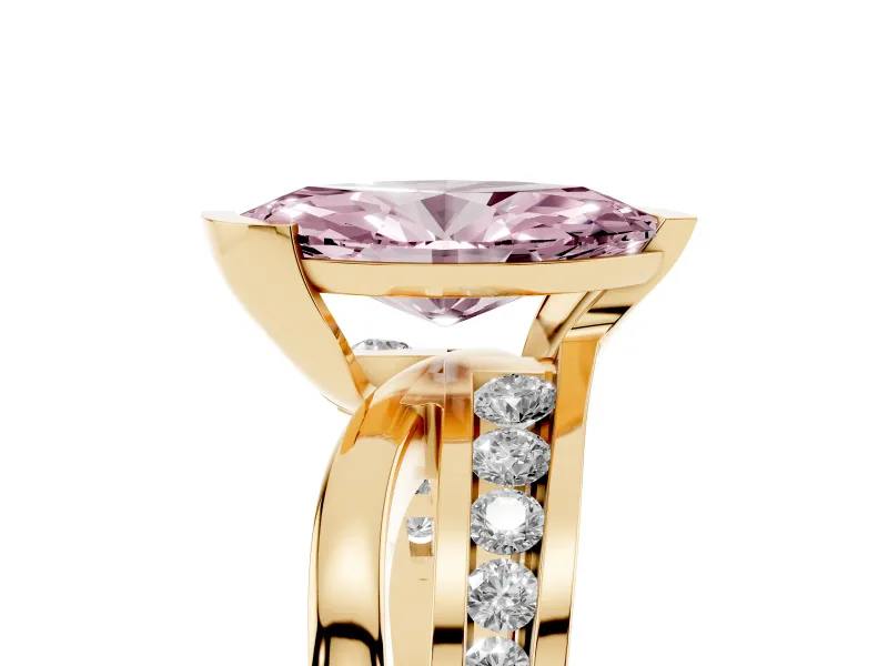 Marquise Graduated Bypass Engagement Ring Setting for a Fancy Pink Lab-Grown Diamond | Yellow Gold