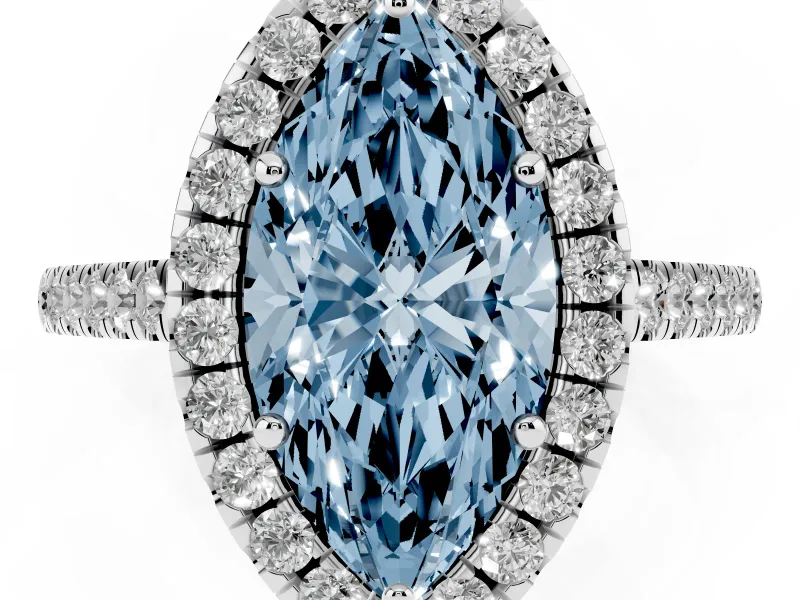 Marquise Raised Halo Engagement Ring Setting for a Fancy Blue Lab-Grown Diamond | White Gold