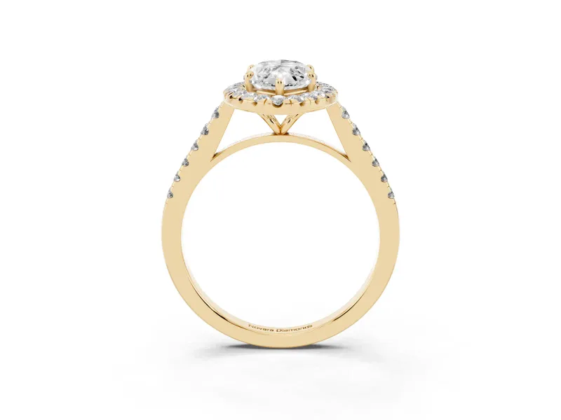 Marquise Halo Engagement Ring Setting | Pave Shoulders | Yellow Gold