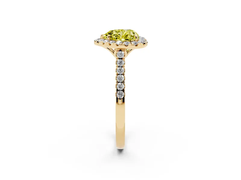 Heart-Shaped Raised Halo Engagement Ring Setting for a Fancy Yellow Lab-Grown Diamond | Yellow Gold